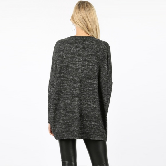 V-Neck Drop Shoulder Marbled Sweater - Picture 3 of 6